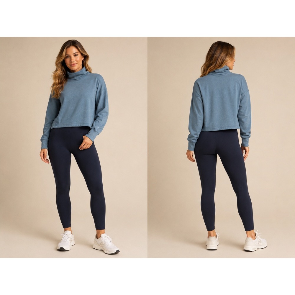 Rhone Turtleneck Top Womens Small Blue Long Sleeve Cropped Logo Athleisure